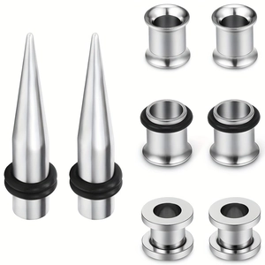 Ohrdehnset aus Edelstahl mit Dehnstäben und Tunneln Punk-Stil Body Piercing Schmuck Für Herren Damen