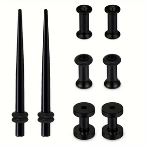 8-teiliges schwarzes Edelstahl Dehnungsset für Piercings mit Taper und Tunnel Schmuck