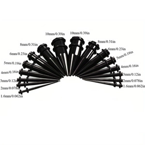 Set aus 8 schwarzen Acryl-Dehnstäben in den Größen von 1,6 mm bis 10 mm für Ohren