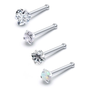 Lot de Clous de Nez en Acier Inoxydable Zircone Coeur Rond Carré Opale Blanche Bijoux de Corps Piercing Nez Femmes Hommes