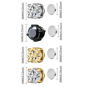 Detail showing magnetic stud earrings set with 6mm cubic zirconia in various finishes