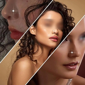 Détail d'un piercing de nez en argent avec cristal de zircon rond sur le visage
