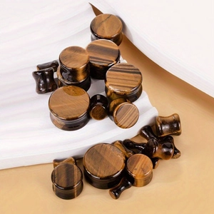Polished brown tiger eye stone ear plugs and tunnels expander set with cat eye effect