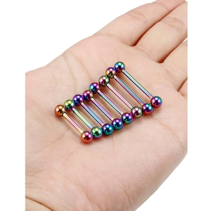 Lot de 7 piercings droits en acier inoxydable arc-en-ciel pour langue et oreille