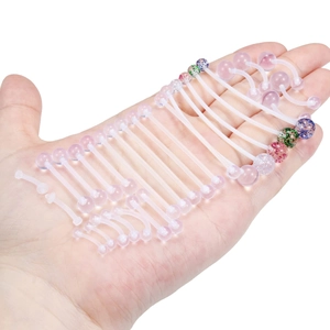 29-piece clear acrylic body piercing set with flexible navel, tongue and eyebrow rings