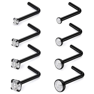 Lot de 8 Clous de Nez en L en Acier Inoxydable 316L Avec Zircone Cubique AAA+ Bijoux de Piercing pour Homme et Femme