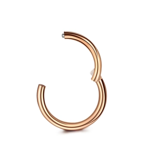 Primer plano de aro de segmento en oro rosa pulido con cierre de bisagra para piercings