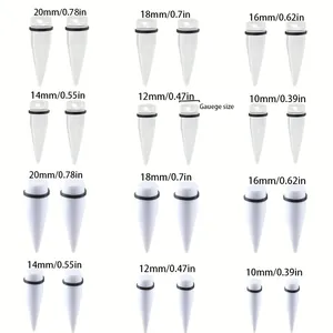 Größentabelle für Acryl-Ohr-Taper in Weiß und Transparent von 10 mm bis 20 mm Stärke