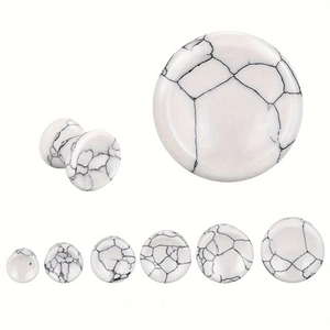 Bouchons d'Oreilles en Pierre Turquoise Blanche Double Évasement Selle Gauges de Piercing Bijoux pour Unisexe Hommes Femmes Bijoux de Corps