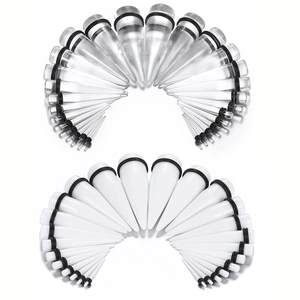 Ohr-Expander-Set aus Acryl in Weiß und Transparent mit Gummiringen für das Piercing