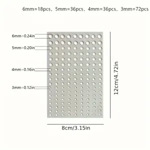 Size chart for 162pcs pearl body stickers ranging from 3mm to 6mm on a 12x8cm sheet