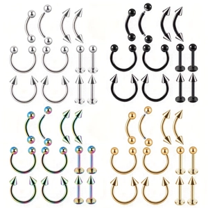 Set di 12 piercing in acciaio inossidabile con anelli per sopracciglia naso e labbra