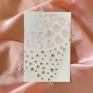 Autocollants de Corps Style Sirène Coquillage Iridescent Künstliche Perle Strass pour Maquillage de Fête Bijoux Femme