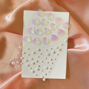 Autocollants coquillages sirène irisés et perles blanches pour décoration corporelle DIY