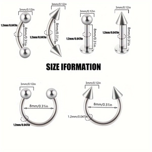 Set di 12 gioielli per piercing in acciaio inossidabile per sopracciglia e labbra con scatola