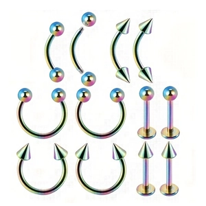 Set gioielli piercing arcobaleno in acciaio inossidabile con anelli e barrette