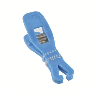 Blue heavy duty industrial plastic piercing clamp with spring tension for secure grip