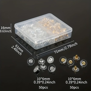 Golden and silver stainless steel earring backs set with plastic pad in storage box