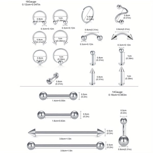 100pcs stainless steel piercing kit including 14G and 16G barbells, rings, and labrets