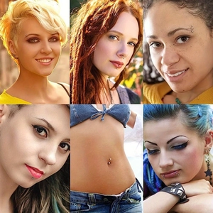 Collage of stainless steel piercing jewelry showing lip, nose, ear and belly rings