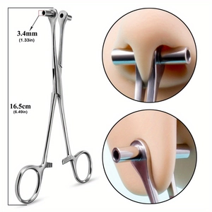 Stainless steel body piercing forceps with circular tips for nose and ear procedures