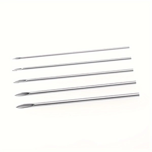 Macro detail of five gradient sizes hollow stainless steel body piercing needles