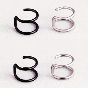 Polished stainless steel double C-shaped ear cuffs in black and silver finishes