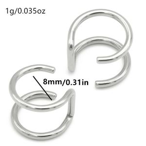 Polished stainless steel double layer ear cuffs set, non-piercing silver hoops 8mm