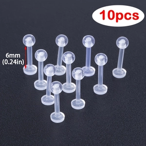 Macro detail of 10 pieces flexible acrylic lip studs with 6mm length flat base stems