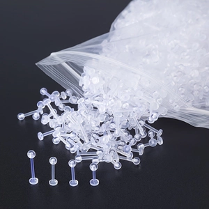 Bulk set of clear acrylic labret retainers with flat base for lip and ear piercings