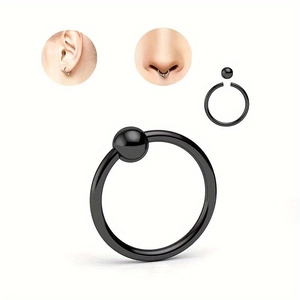 Set de 3 aros de acero inoxidable negro con bola para piercing de oreja y septo