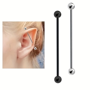 Set de piercings industriales de acero inoxidable en color negro y plateado