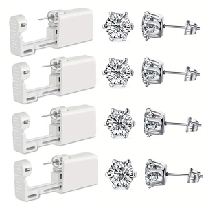 Wegwerp Oorpiercing Set Met Roestvrij Staal Zirkonia Oorknopjes Professionele Pijnloze Zelf Piercing Tool Unisex Sieraden