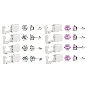 8-delige wegwerp oorpiercingpistool set met witte en roze kristallen oorknopjes