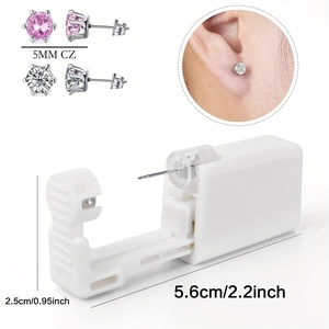 Wegwerp oorpiercingpistool set met 5mm zirkonia roestvrijstalen oorknopjes