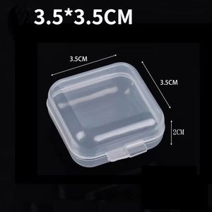 Clear mini square plastic storage box with flip lid dimensions 3.5x3.5x2cm for jewelry
