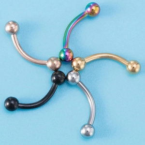 Set of five multi-colored stainless steel curved barbell piercing rings with ball ends