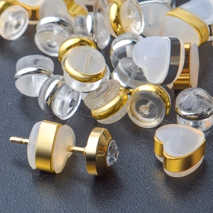 Heart Shaped Silicone Earring Backs Gold Silver Plated Metal Stopper Anti Slip For Stud Earrings DIY Jewelry Making