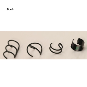 Detailed set of 4 black non-piercing stainless steel ear cuffs with various geometric designs