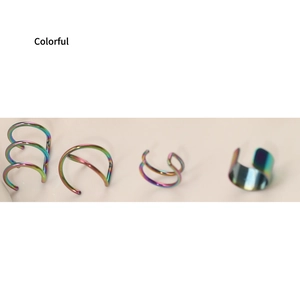 Set of four colorful iridescent stainless steel non-piercing nose rings and ear clips