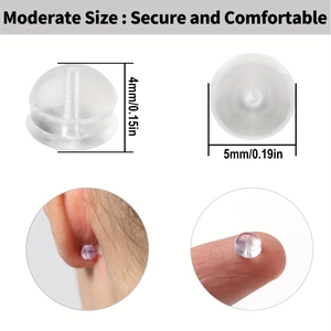 Universal clear silicone bullet earring backs with dimensions 4mm height and 5mm diameter