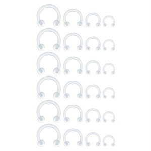 Set of clear acrylic horseshoe barbells for nose, ear, and lip piercings in various sizes
