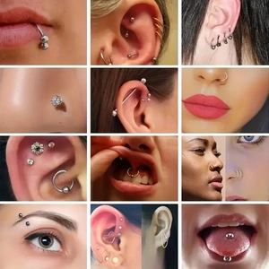 Makro-Ansicht von 24 Stück 16G Edelstahl Körperschmuck für Ohren Nase und Lippen