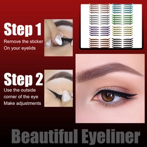 Λεπτομέρεια macro από πολύχρωμα αυτοκόλλητα eyeliner με γκλίτερ και οδηγίες εφαρμογής