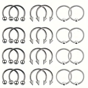 24-teiliges Set silberner Hufeisen- und Klemmkugelringe aus Edelstahl für Piercings