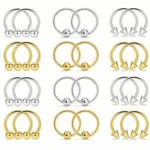 Set aus 24 Stück 16G Chirurgenstahl-Piercings mit Hufeisenringen in Gold und Silber
