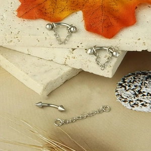 Elegant stainless steel lip and eyebrow ring with rhinestones and versatile chain ornament