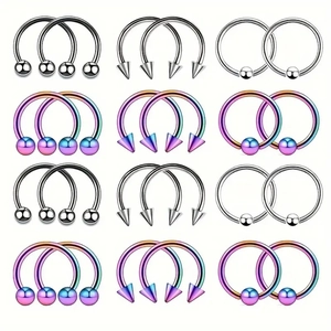 Details von 24 Stück 16G Edelstahl Piercing Set in Silber und Lila Farbverlauf Finish