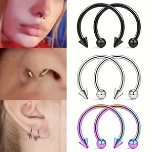 Set Hufeisen-Septum-Ringe in Schwarz Silber und Regenbogen mit Spitzen und Kugeln