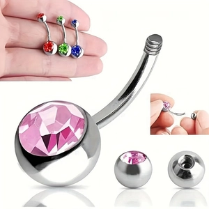 Piercing para ombligo de acero inoxidable con cristal rosa y opciones de varios colores